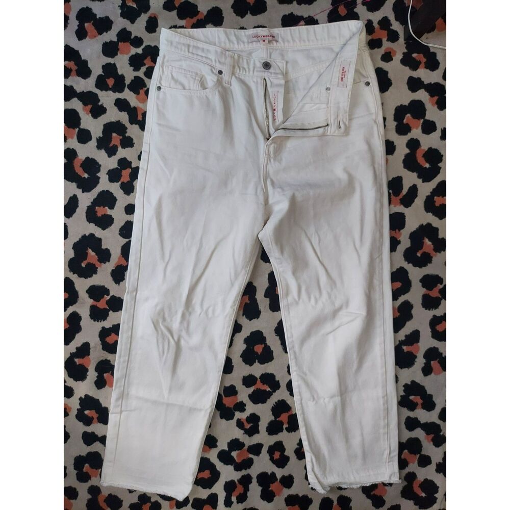 Lucky Brand 8/29R White 90s Loose Crop High Rise Jeans Y2K 100% Cotton Straight